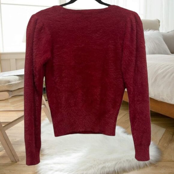 ASTR THE LABEL SQUARE NECK BURGUNDY WINE OX BLOOD FUZZY EYELASH SWEATER XL - Picture 10 of 16